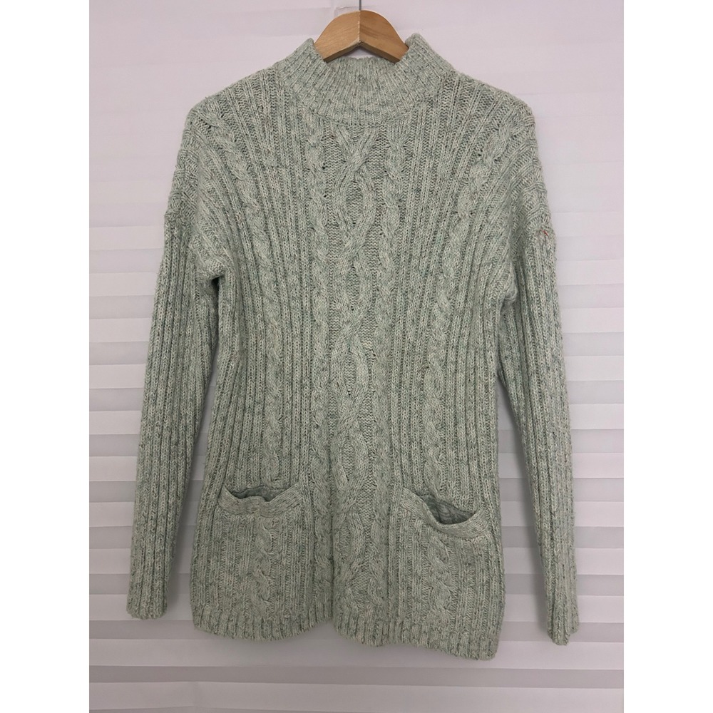 Abercrombie & Fitch Womens M Mint Green Cable Knit Mock Neck Pocket Sweater